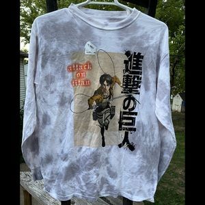 x NWT Attack On Titan Season 3 T Shirt Men L Gray Cotton Graphic Front/Sleeve